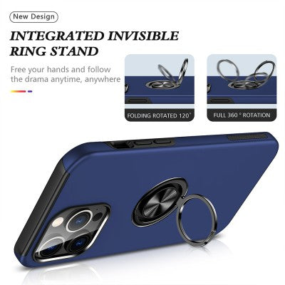 Magnetic Ring Holder Shockproof Navy Cover Case for iPhone 15 Pro