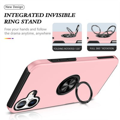Magnetic Ring Holder Shockproof Pink Cover Case for iPhone 16