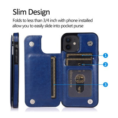 Back Flip Leather Wallet Cover Case for iPhone 12 Pro (6.1'')