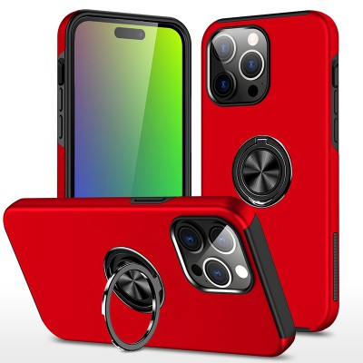 Magnetic Ring Holder Shockproof Red Cover Case for iPhone 15 Pro