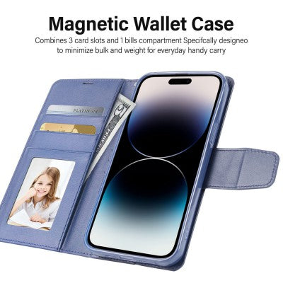 Hanman PU Flip Leather Wallet Cover Case for iPhone 15 Pro