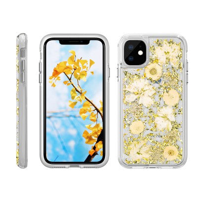 Dried Flower Bling Gold Foil Clear Case Cover for iPhone 11 (6.1'')