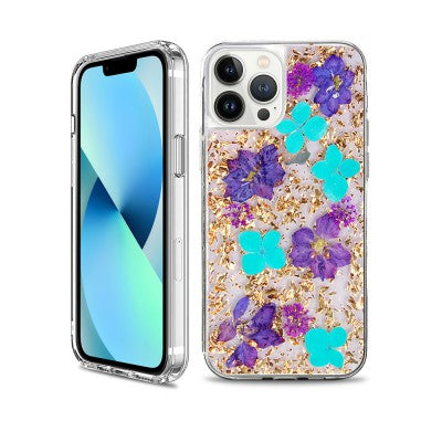 Dried Flower Bling Gold Foil Clear Case Cover for iPhone 14 Pro