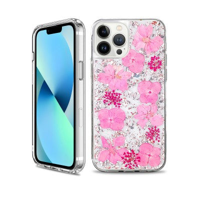 Dried Flower Bling Gold Foil Clear Case Cover for iPhone 14 Pro
