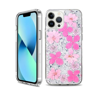 Dried Flower Bling Gold Foil Clear Case Cover for iPhone 14 Pro