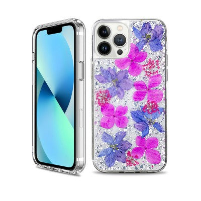 Dried Flower Bling Gold Foil Clear Case Cover for iPhone 14 Pro