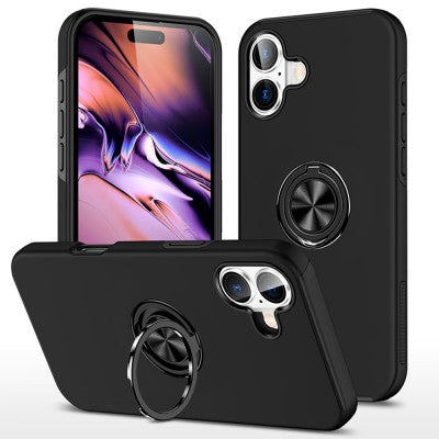 Magnetic Ring Holder Shockproof Black Cover Case for iPhone 16