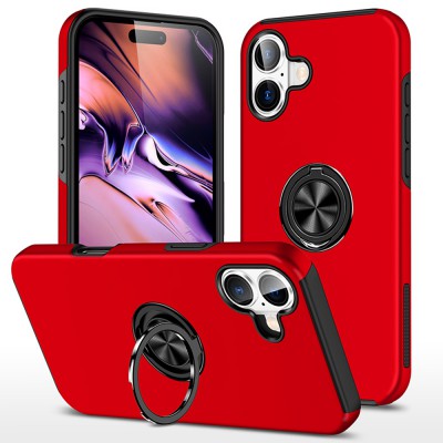 Magnetic Ring Holder Shockproof Red Cover Case for iPhone 16