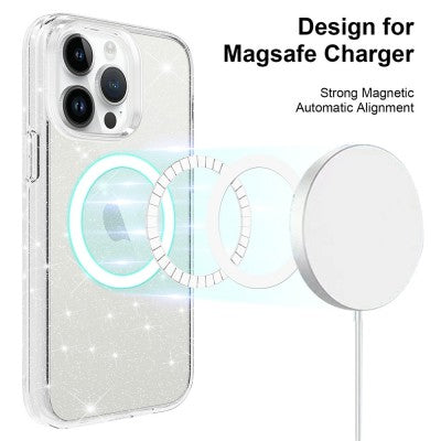 UTIA Ultimake Glitter Shockproof Transparent Magsafe Cover Case for iPhone 15 Pro-Shiny Clear