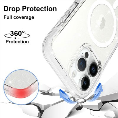 UTIA Ultimake Glitter Shockproof Transparent Magsafe Cover Case for iPhone 15 Pro-Shiny Clear
