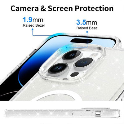 UTIA Ultimake Glitter Shockproof Transparent Magsafe Cover Case for iPhone 15 Pro-Shiny Clear
