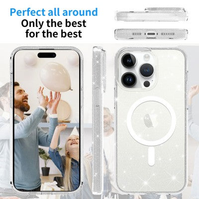UTIA Ultimake Glitter Shockproof Transparent Magsafe Cover Case for iPhone 15 Pro-Shiny Clear